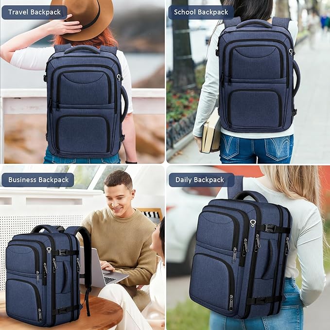 Travel Backpack for Men, Expanable Carry on Luggage Backpack, TSA 17.3 inch Laptop Bag Flight Approved, Lightweight Business Luggage Bag, Travel Gifts for Men Women, Blue