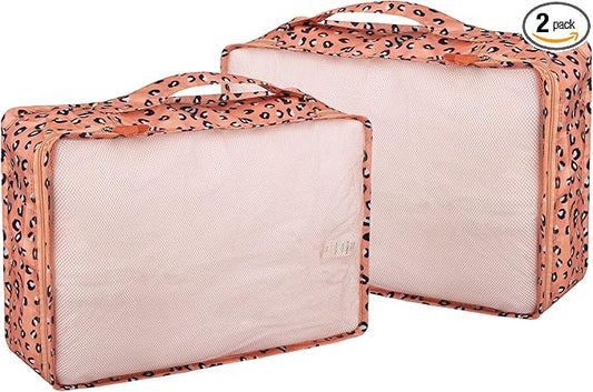 Packing Cubes Set, 2 Pcs Packing Organizers Set for Suitcases (Pink leopard)