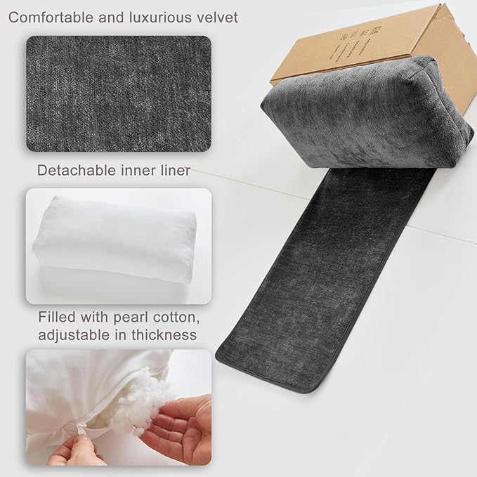 Chenille Neck Pillow for Sofa - Adjustable Headrest, Non-Slip Neck Support Cushion for Pain Relief, Comfortable Chair Pillow, Black