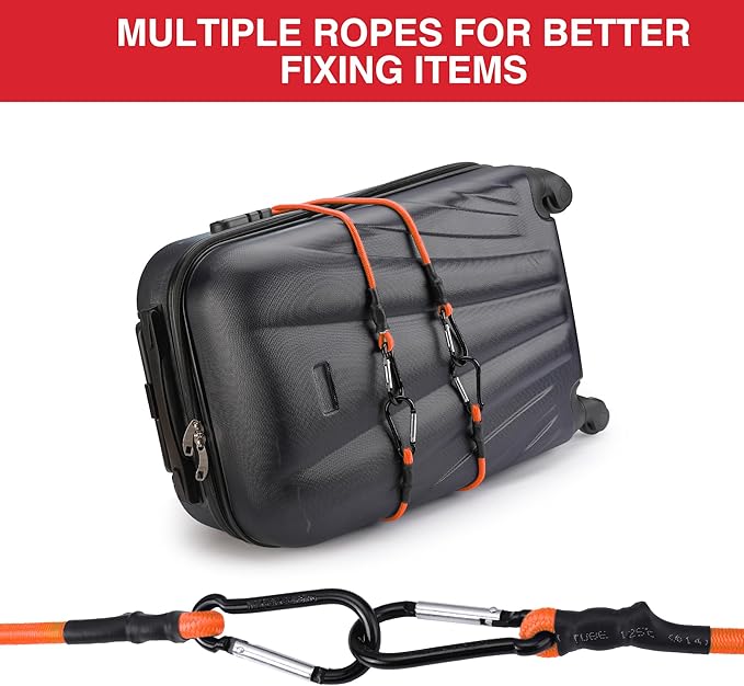 WORKPRO 24 Inch Bungee Cords with Hooks, 4 Pack Superior Rubber Heavy Duty Bungee Straps Strong Elastic Rope for Outdoor Tent, Luggage Rack, Camping, Cargo, RV, Bike, Transporting, Storage, Orange