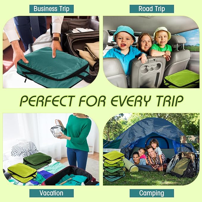 5 Pack Compression Packing Cubes for Travel Space Saving Cubes Luggage Organizer for Suitcase(Green,L)