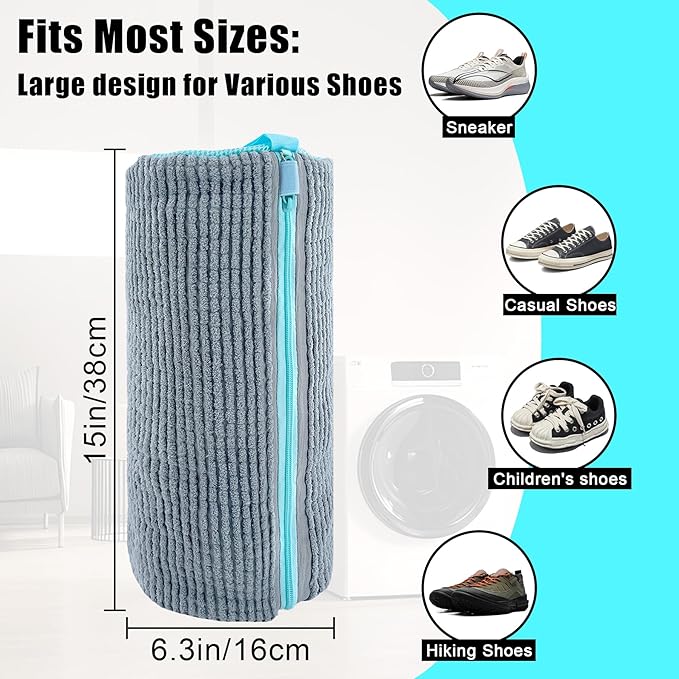Shoe Washing Machine Bag, 2 Pack – Reusable, Fits All Shoe Types, 360° Deep Cleaning with Self-Locking Zipper, Wash Two Pairs at Once, Protects Shoes and Washing Machines(Gray)