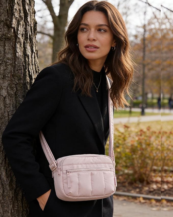 BAGSMART Cross Body Purse, Mini Crossbody Bags for Women Travel Purse, Puffy Shoulder Handbag Wallet with RFID Blocking Slots, Baby Pink-small