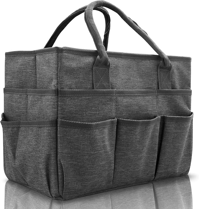 Cupohus Art Organizer Craft Storage Tote Bag with Pockets and Handles, Oxford Fabric Carrying Caddy for Teacher, Officer, Artist, Students, Traveler, and more –Grey