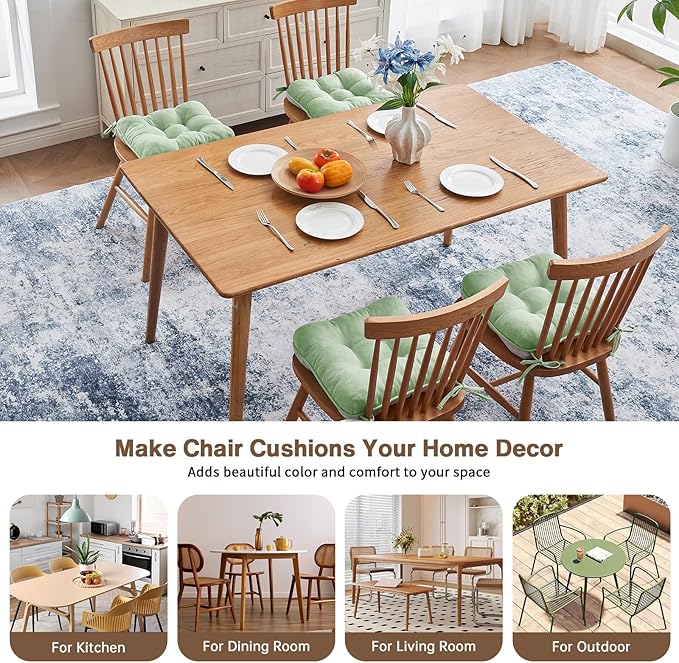 Betu Chair Cushions for Dining Chairs Set of 4,3.5" Thick Green Kitchen Chair Cushions Chair Pads with Ties,Non Slip Backing,Home Room Decor Seat Cushion,Bar,Patio Folding Chairs16"X16"X3.5"Sage Green