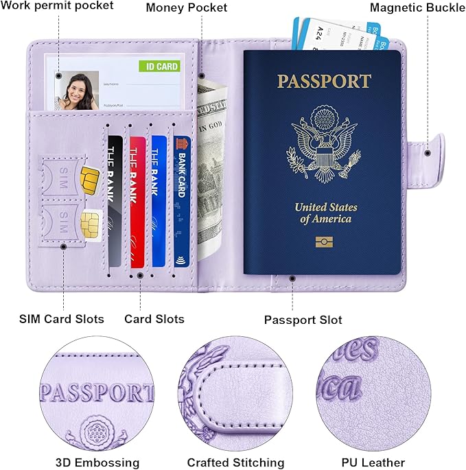 Herain Passport Holder for Travel Cruise Essentials, 2 Pcs Passport Cover Wallet Case Travel Gifts Women Men Family, RFID Passports Book Card Holders Travels Accessories Must Haves