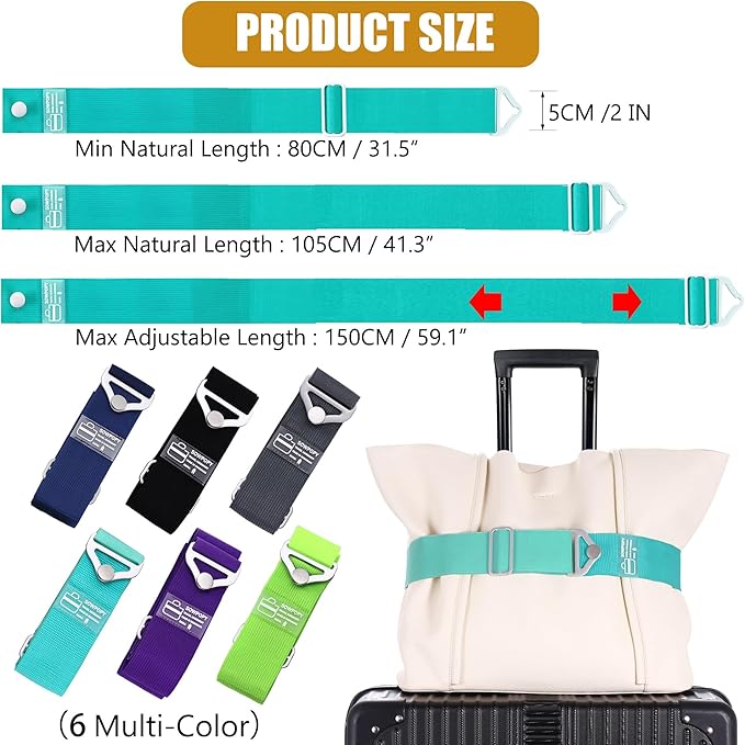 SOWPOPY Travel Belt for Luggage, Add a Bag Luggage Straps Suitcase Travel Belt Over Handle for Carry On Bag, Adjustable 2-in-1 Elastic Luggage Belt Bag Bungee Travel Essential Accessories