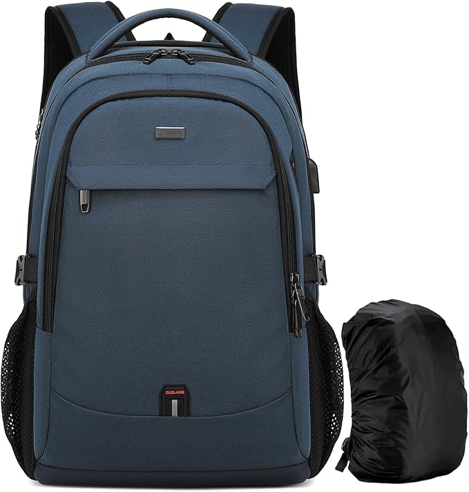 DUSLANG 17 Inch Laptop Backpack for Travel with Backpack Rain Cover College Backpack for Men Laptop Bag with USB Charging Port,Blue
