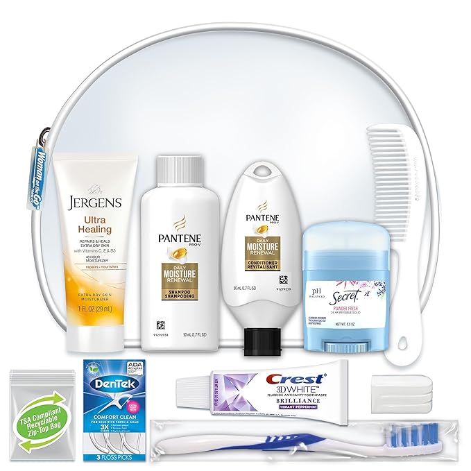 Convenience Kits International Women's Deluxe 10 Piece Kit with Travel Size TSA Compliant Essentials Featuring: Pantene Hair Products in Reusable Toiletry Zippered Bag