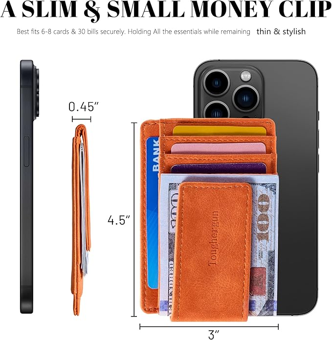 Toughergun Slim Wallet for Men RFID Blocking Money Clip, Minimalist Front Pocket Credit Card Holder, Magnetic Thin Mens Wallets with ID Window