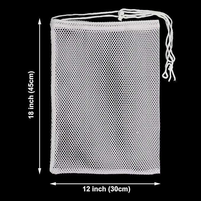Mesh Laundry Bags with Drawstring - 12"x18" Clear Breathable Mesh Storage Bags for Clothes, Delicates & Travel Essentials - Small White Bags for Organizing Underwear, Socks, Baby Clothes