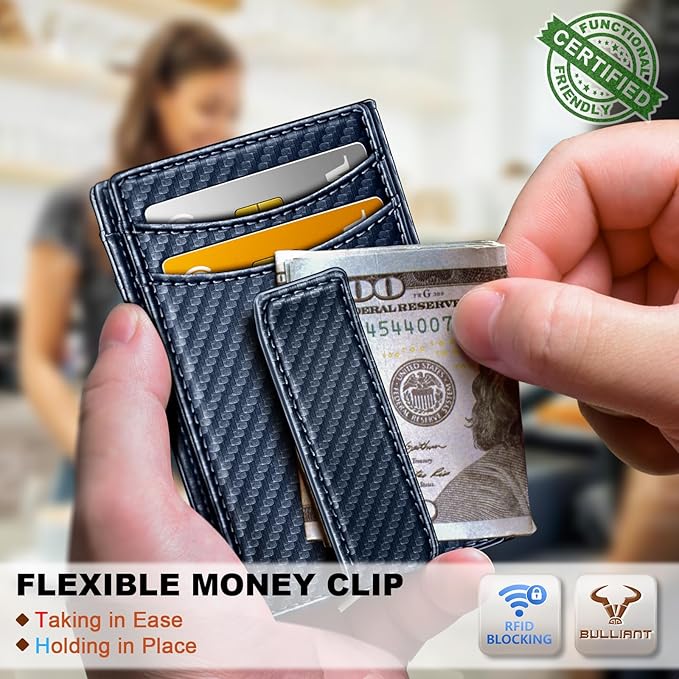 BULLIANT Magnetic Closure Slim Wallet-Genuine Leather Front Pocket Wallet for Men,RFID Blocking,Holds 12 Cards and Money Clip