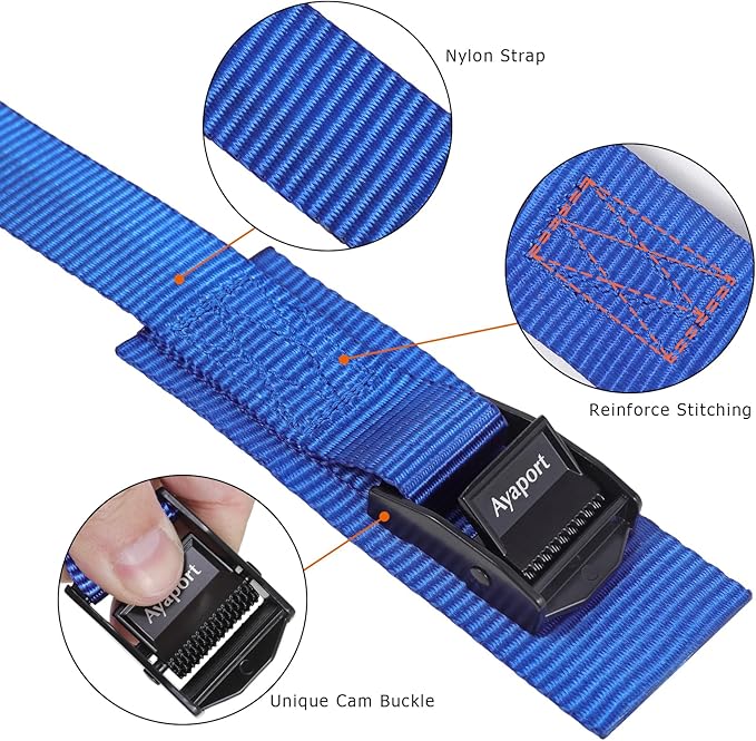 Ayaport Lashing Straps with Buckles Adjustable Cam Buckle Tie Down Cinch Strap for Packing Blue
