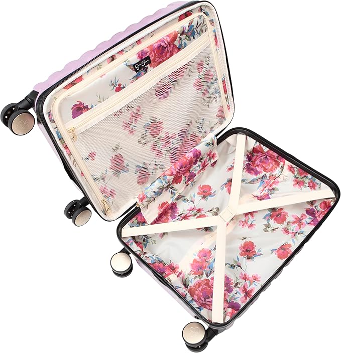 Jessica Simpson Taffeta 2-Piece Set (20"& 28") Expandable 8-Wheel Spinner Large Checked Luggage Suitcase, Dusty Orchid