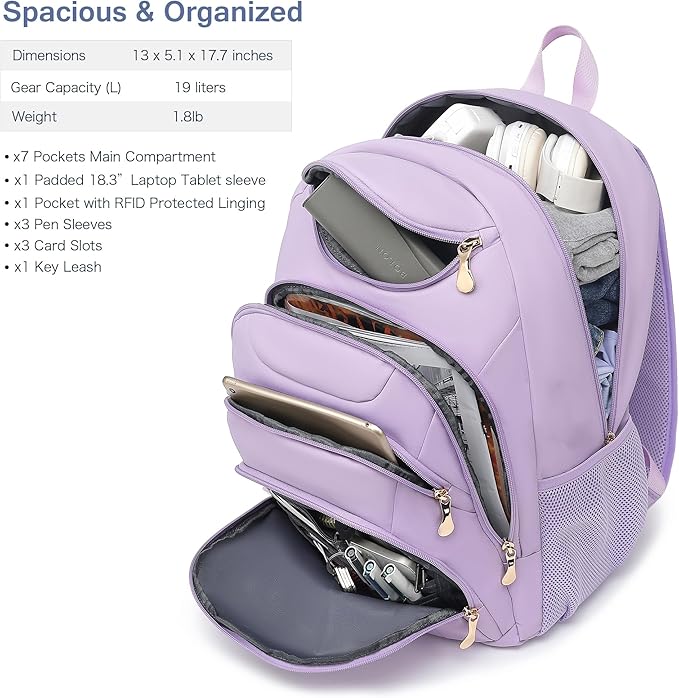 Boavan Laptop Backpack for women, 15.6inch Laptop Bag with USB Port, Waterproof Travel Work Backpack Purse, Anti-Theft Teacher Nurse Doctor Casual Bookbags Office Business backpack，Purple