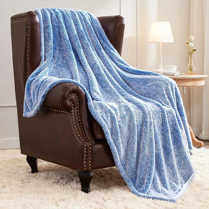 Exclusivo Mezcla Plush Fuzzy Fleece Throw Blanket Extra Large, Super Soft, Fluffy and Warm Blankets for Couch, Bed, All Season (Mixed Cobalt Blue, 50x70 inches)