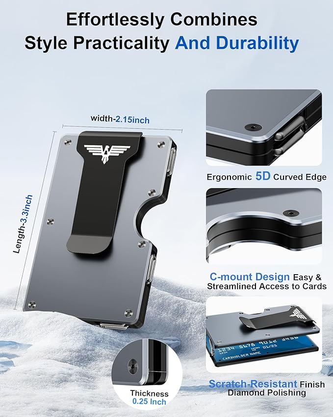 Upgraded Hinged Minimalist Wallet for Men | Slim Metal RFID Blocking Wallet | Credit Card Holder & Money Clip Holds 20 Cards | Premium Scratch-Resistant Finish | Ideal Gift for Men(AirTag Compatible)