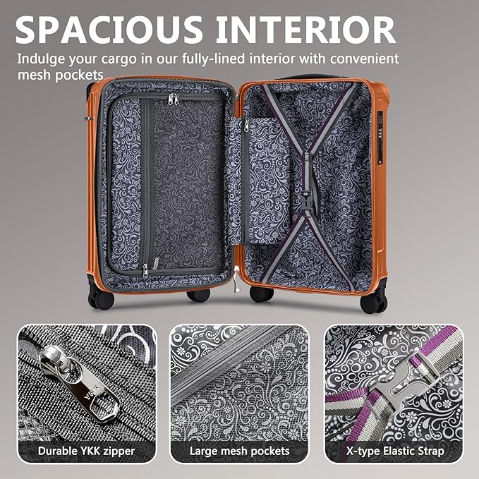 Joyway Carry On Luggage, Expandable Suitcase with Smart Cup Holder and USB Port, 20 IN Hardside Checked with TSA Lock Spinner Double Wheels (Brown, Carry-On 20-Inch)
