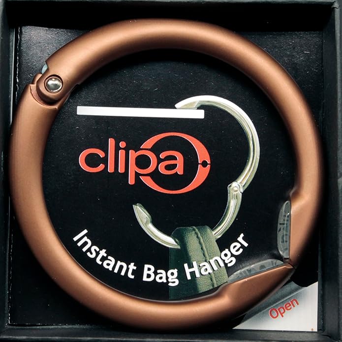Clipa Bag Hanger - The Ring That Opens Into a Hook, Closes Automatically | Hangs Almost Anywhere in Just 1/2" of Space | Holds 33 lbs Yet Weighs Only 1.6 oz | 8 Styles | 3 yr Warranty