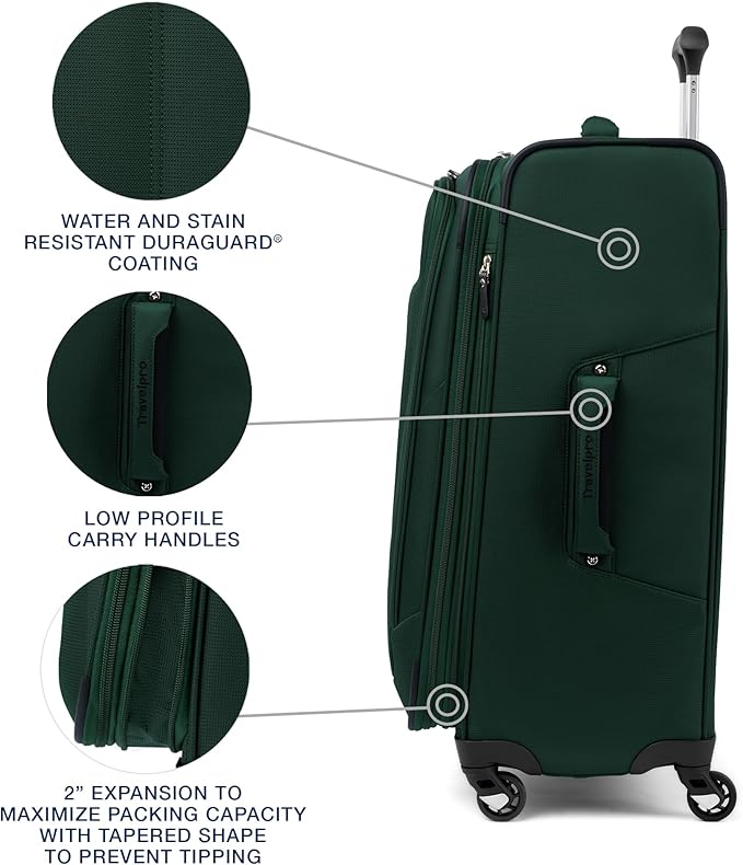 Travelpro Maxlite 5 Softside Expandable Luggage with 4 Spinner Wheels, Lightweight Suitcase, Men and Women, Forest Green, 2-Piece Set (21/29)