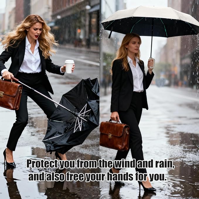 Compact Automatic Folding Travel Umbrella-Windproof Rainproof, PF50+ Sun Protection for Hiking,Outdoor,Chool,Golf Course & Daily Use,Sturdy Multi-Ribbed Frame
