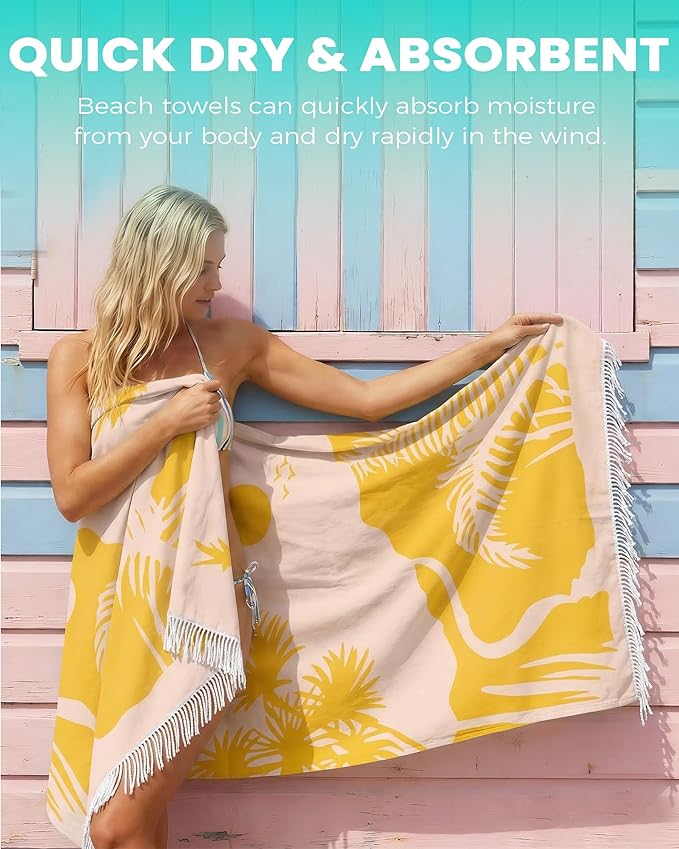 Antfuny 2 Pack Turkish Beach Towel Quick Dry Absorbent Lightweight Thin Bathroom Bath Pool Swim Towels Extra Large Oversized Sand Free Towel Beach Accessories Essentials Stuff Adults Gift Yellow Pink