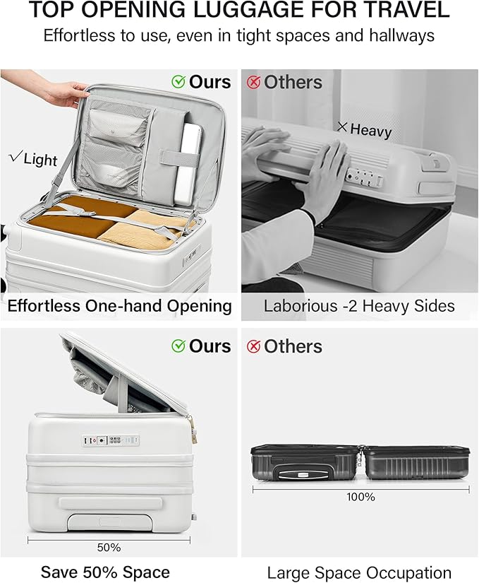Hanke 28 Inch Expandable Checked Luggage with Cup Holder and Charger Port, Top Opening Hard Shell Large Suitcases with Wheel, Big Travel Rolling Suitcase Trunk Luggage with Lock,Smoke White