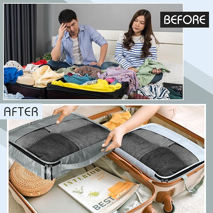 5 Pcs Packing Cubes for Suitcase Large Travel Cubes Carry on Luggage Organizer Bags for Clothes Accessories(L,Gray)