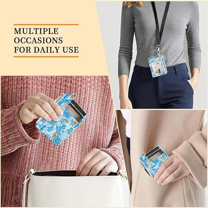 Hancynir Slim Wallet Women Credit Card Holder Ocean Sea Starfish Cute RFID Blocking Small Card Wallets Mini Front Pocket PU Leather Thin Travel Zipper Coin Cash Ladies Female Wallet Organizer Gifts