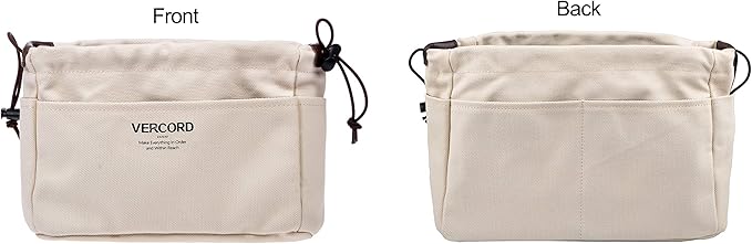 Vercord Canvas Handbag Organizers, Sturdy Purse Insert Organizer Bag in Bag, 10 Pockets Beige Small
