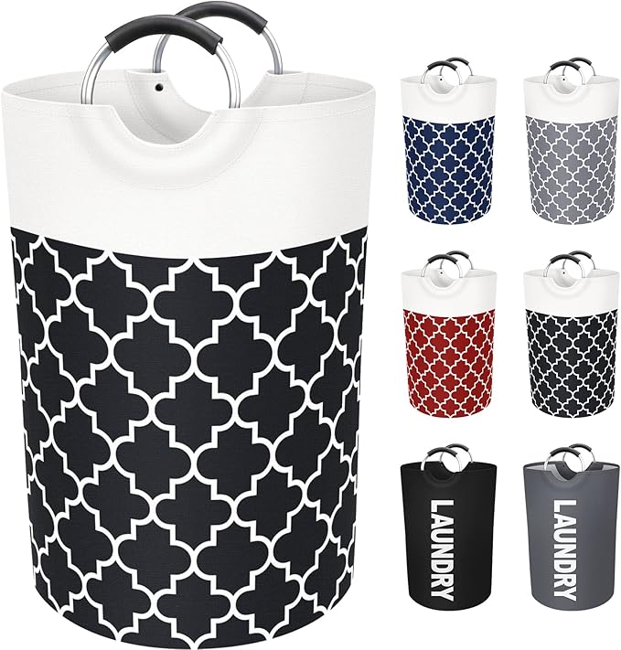 Large Laundry Basket Laundry Hamper Bag Washing Bin Clothes Bag Collapsible Tall with Handles Waterproof Travel Bathroom College Essentials Storage for College Dorm, Family (Black) 75L