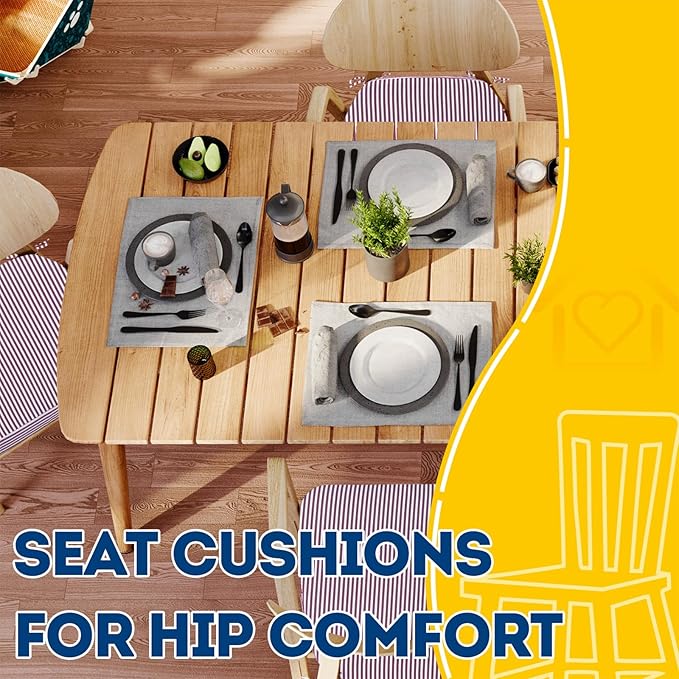 AAAAAcessories D-Shaped Chair Cushions, 2" Thick Dining Chair Pads with Ties and Removable, Machine-Washable Cover, 17" x 16", Set of 4, Pinstripe Red