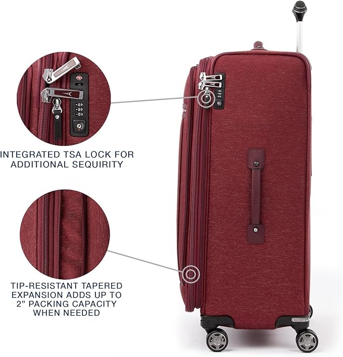 Travelpro Platinum Elite Softside Expandable Checked Luggage, 8 Wheel Spinner Large Suitcase, TSA Lock, Men and Women, Bordeaux Red, Checked Large 29-Inch