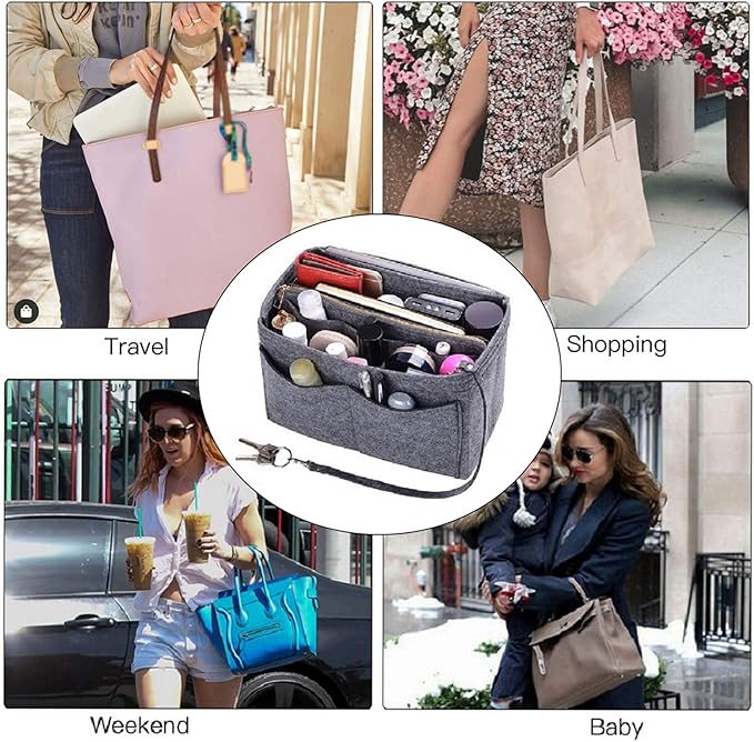 ZTUJO Purse Organizer Insert, Felt Bag Organizer with Metal Zipper, Handbag & Tote Shaper, For Speedy Neverfull Tote, 7 Sizes