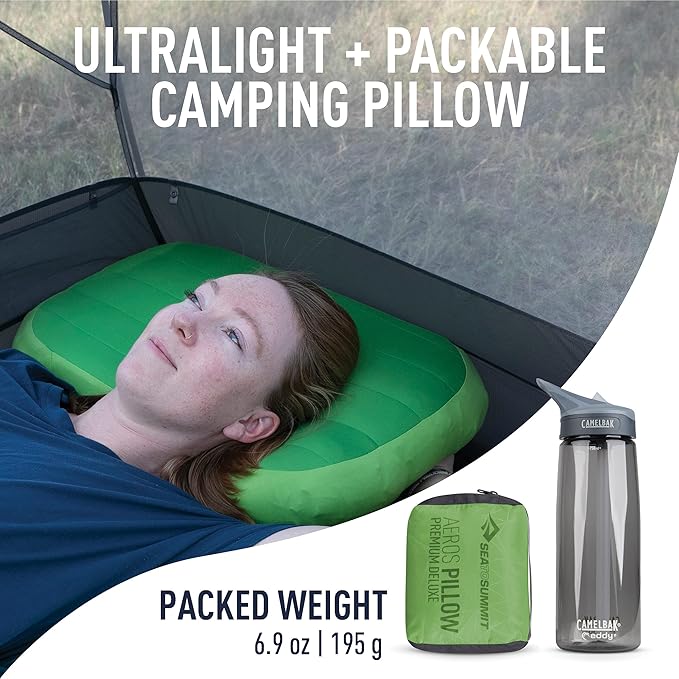 Sea to Summit Aeros Premium Inflatable Travel Pillow, Deluxe, Lime