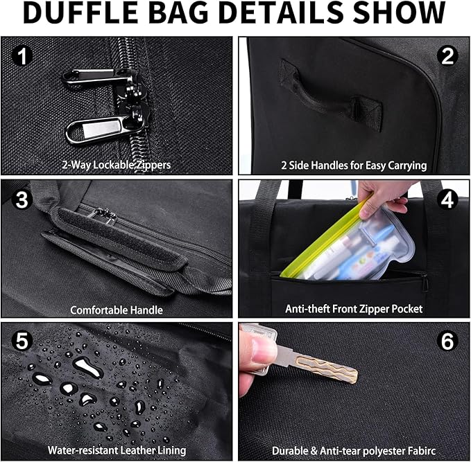 Urbanstand 52 Inch Extra Large Duffle Bag for Travel, Sports Gear Storage Bag with 2-way Lockable Zippers, Long Duffel Bag for Tent Camping tripod (Black 52inch 2Pack)