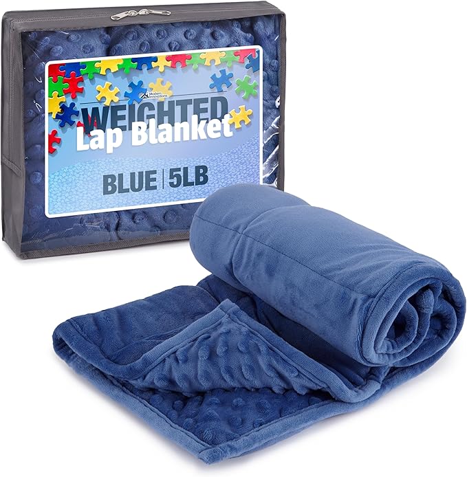 5lb Weighted Blanket for Kids (Blue) 19x22 Inch, Plush Minky Weighted Lap Pad with Travel Bag for Ages 4-10