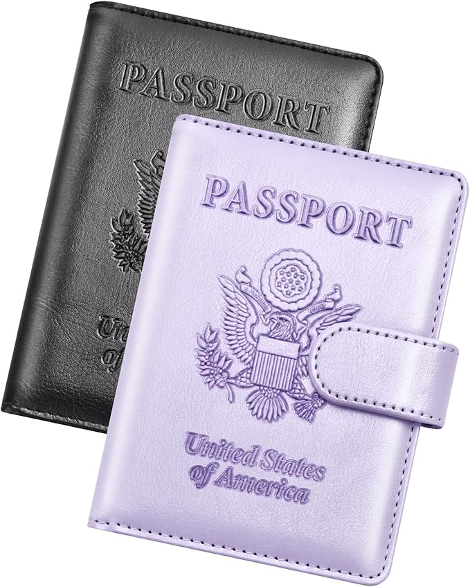 Herain Passport Holder for Travel Cruise Essentials, 2 Pcs Passport Cover Wallet Case Travel Gifts Women Men Family, RFID Passports Book Card Holders Travels Accessories Must Haves
