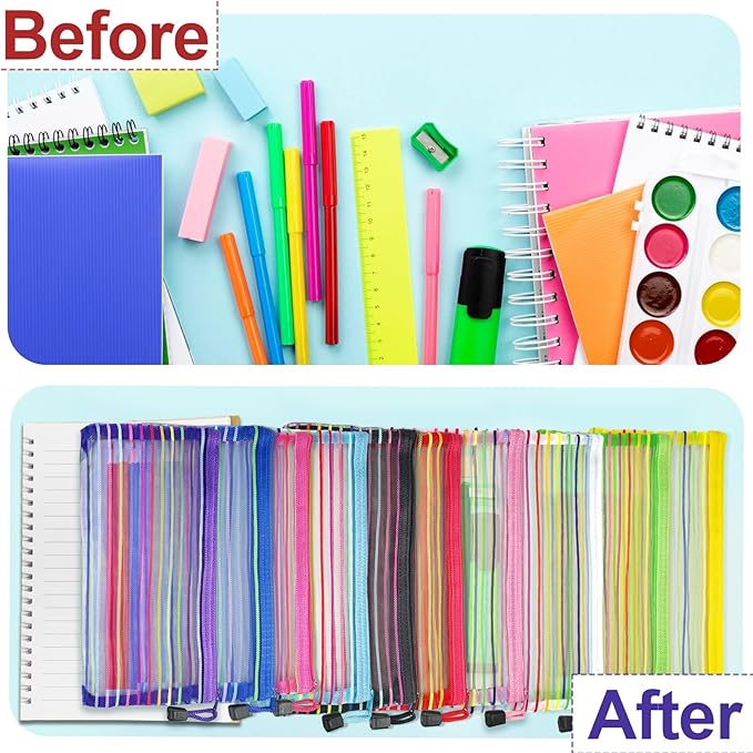 Mesh Bags with Zipper (40 Pack), Small Nylon Makeup Bag Cosmetic Pouches Travel Organizer for Purse Diaper Bag Home Organizing Striped Mix 10 Colors