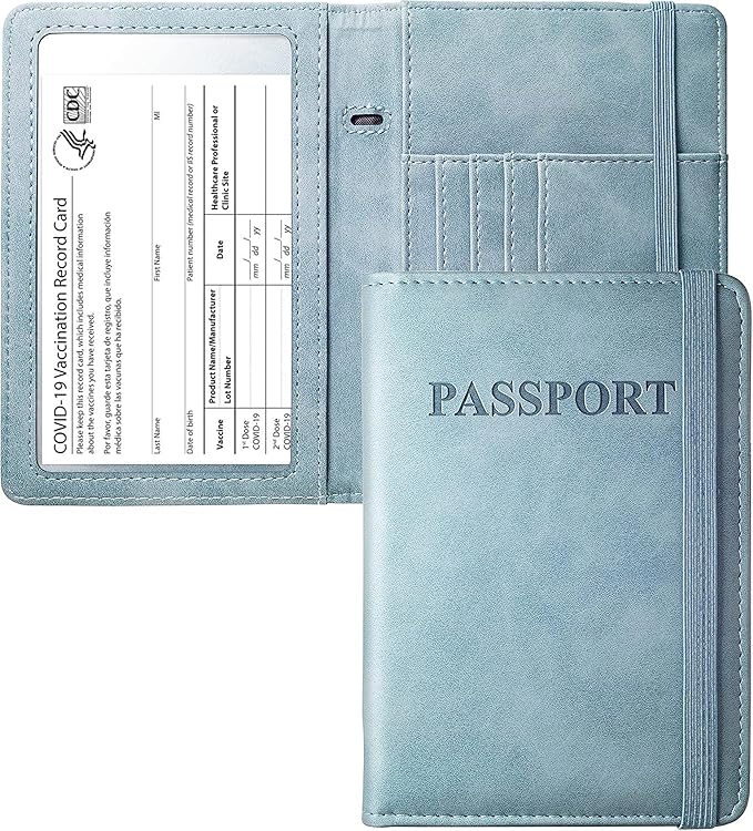 Passport Holder Passport Case Travel Wallet with See-Through Card Holder Passport Cover with RFID Blocking Clear Pocket for Photo Calf Leather