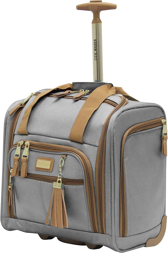 Steve Madden Designer Luggage Collection - 3 Piece Softside Expandable Lightweight Spinner Suitcase Set - Travel Set Includes an Under Seat Bag, 20-Inch Carry on and 28-Inch Checked Suitcase, Harlo