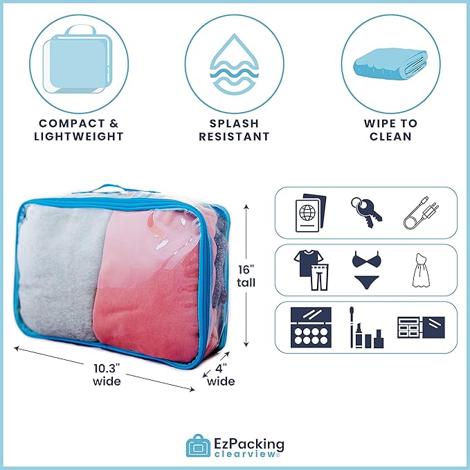 Large Clear Travel Packing Cube/See-Through PVC Organizer for Suitcase/Multipurpose Pouch w/Handle/Dress Shirts, Pants, Cashmere, Sweaters & Seasonal Linen Storage Protection (Burgundy)