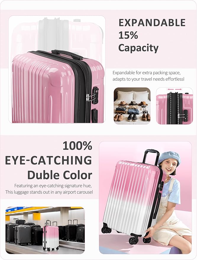Carry on Luggage - Airline Approved Suitcases with Spinner Wheels, Built-In TSA Lock，Hard Shell Expandable Suitcases