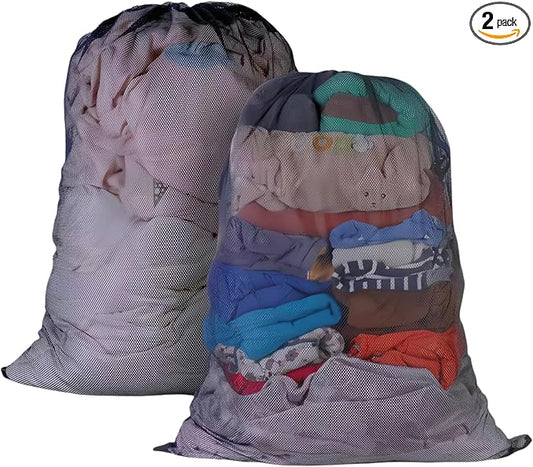 2 Pack Large Mesh Laundry Bag, 27×36inch Black Laundry Hamper Liner, Heavy Duty Mesh Laundry Bags Drawstring Lockable, Machine Washable, for Ball Storage, Travel, Toys, Sports Factories, Dorms