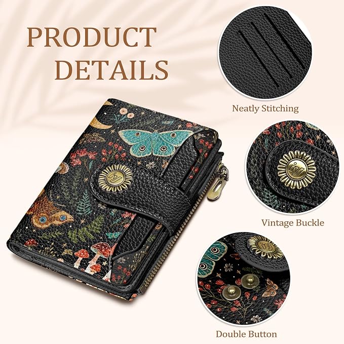 Icycay Butterfly Small Wallet Women RFID Blocking Bifold, Credit Card Holder, Zipper Coin Pocket, PU Leather, Compact, Travel, 4 ID Window, 14 Card Slots, Cash Purse, Ladies Woman Female Girls