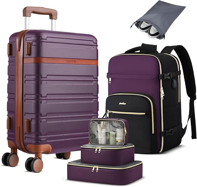 YAMTION Luggage Sets 6 Piece,Hardside 20In Suitcase with Spinner Wheels,TSA Lock,Carry On Suitcase Travel Essentials for Personal Items,Purple