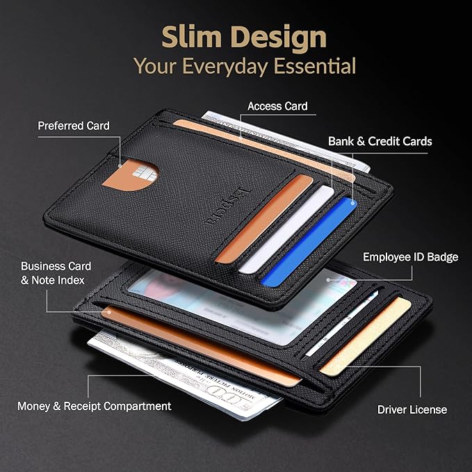 Espera Slim Minimalist Front Pocket Wallet for Men, RFID Blocking Credit Card Holder, Thin Travel ID Card Case, Gifts for Men