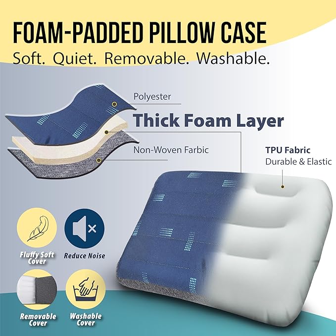TREKOLOGY ALUFT Pro Inflatable Camping Pillow with Removable Foam-Padded Case - Camp Pillow for Camping & Hiking, Backpacking, Airplane, and Travel - Add to Your Outdoor Backpacking Gear Essentials