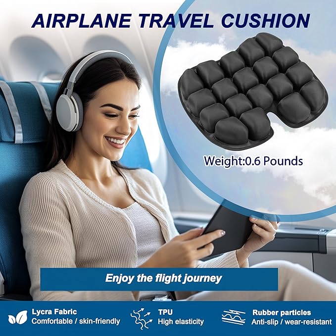 Upgrade Travel Seat Cushion for Airplane,Portable&Adjustable Air Seat Cushion,Coccyx Tailbone Pain Relief Chair Pad,Inflatable Cushion for Wheelchair, Travel,Driving,Office Work