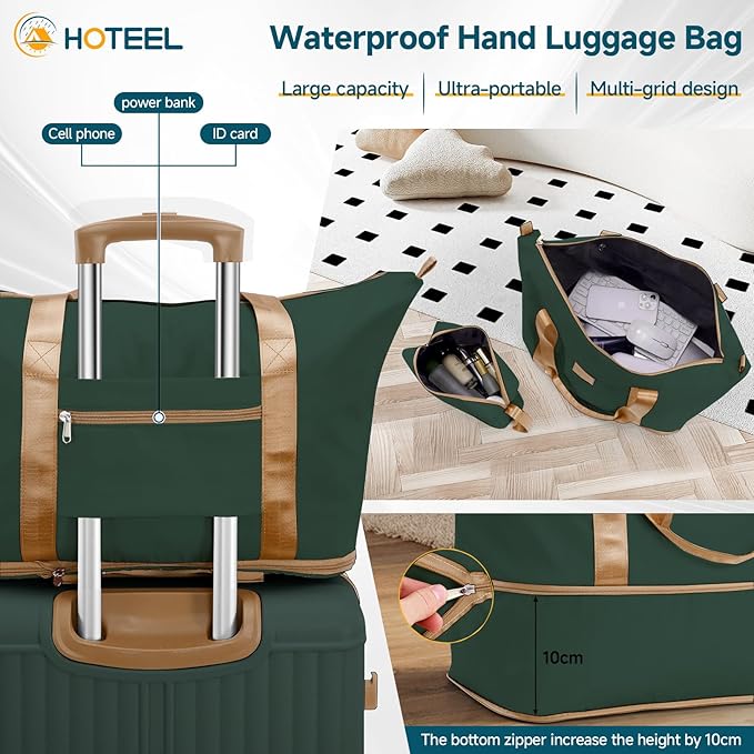 Hoteel 20Inch Luggage 3-piece Set, 360° Universal Suitcases with Wheels Hard Shell Suitcase with TSA Lock, Including Waterproof Luggage Bag, Travel Maletas for Men and Women,Dark Green